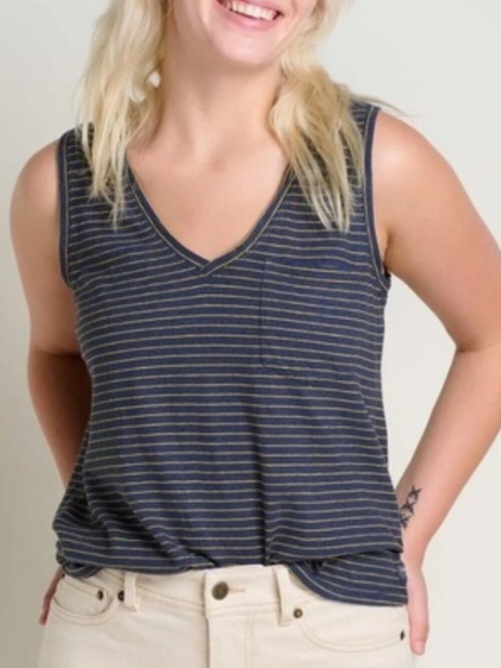 Toad & Co. Women's Size XL Blue Stripe Grom Hemp Blend Tank Top